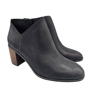 Lucky Brand Panally Black Leather Block Heel Ankle Boots
